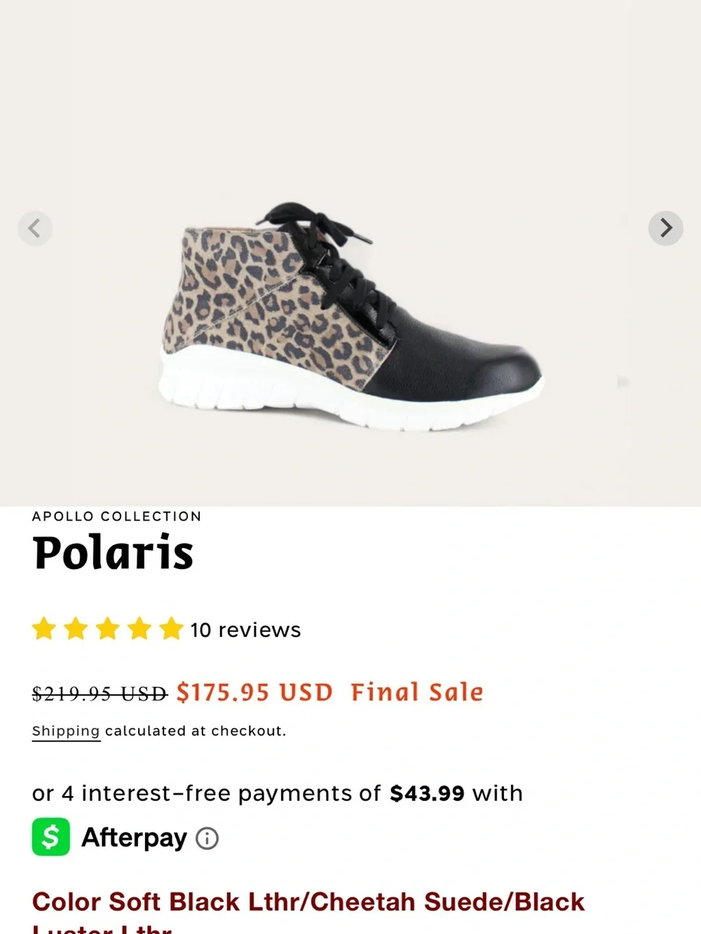 Naot Leopard Polaris high top sneakers Side Zip Comfort Shoes sz 8